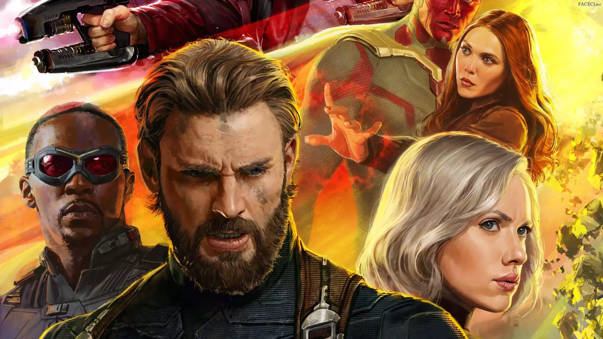 Elizabeth Olsen, Avengers Infinity War, Film, Chris Evans, Scarlett Johansson, Avengers Wojna bez granic, Anthony Mackie