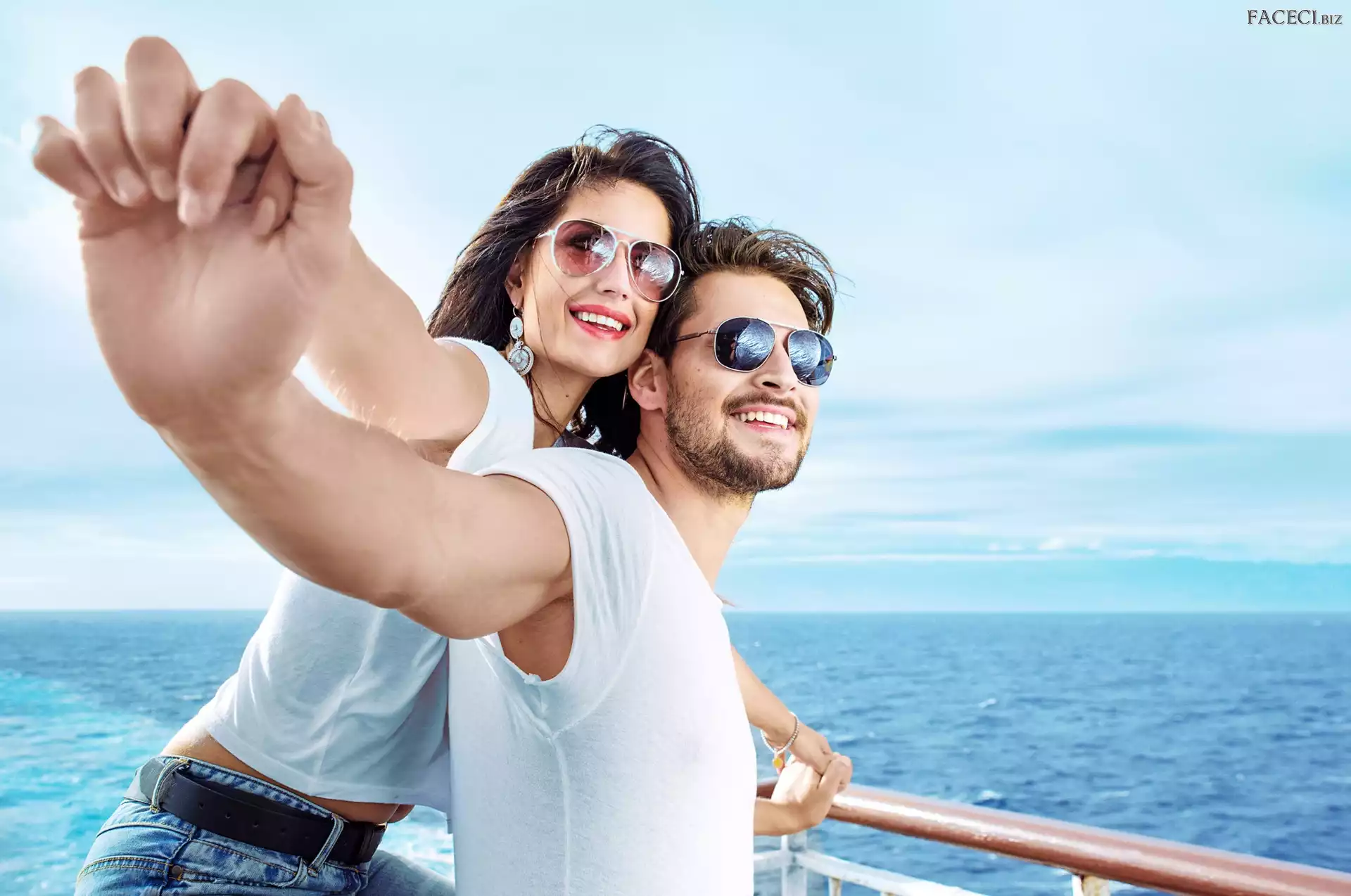 Mężczyzna, Morze, Kobieta, Okulary